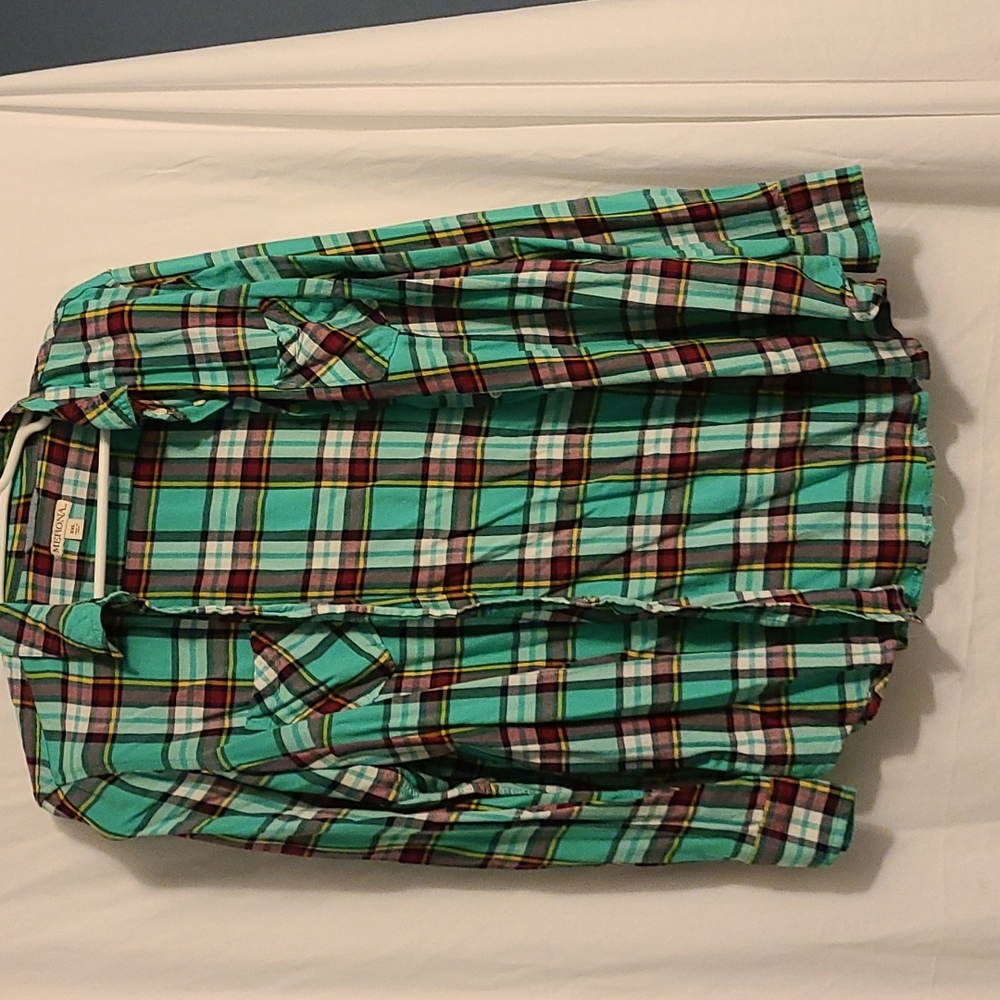 Merona Aqua plaid long sleeve shirt (xxl)